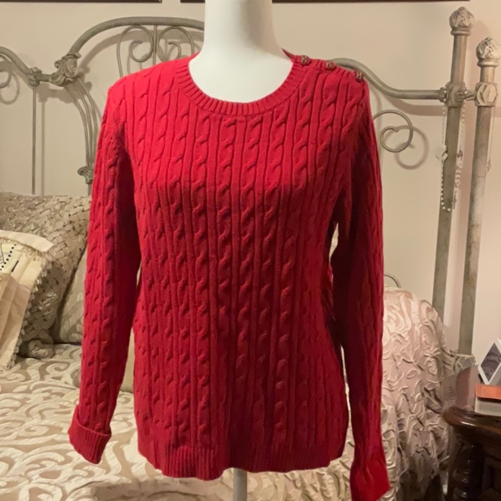 Charter Club 100% Cotton Red Cable Knit Sweater